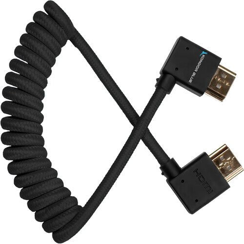 Kondor Blue Coiled Right Angle High-Speed HDMI Cable 12-24 Inch - Raven Black | Durable 4K/8K Video Connection for Gaming, Home Theater & Studio Setups