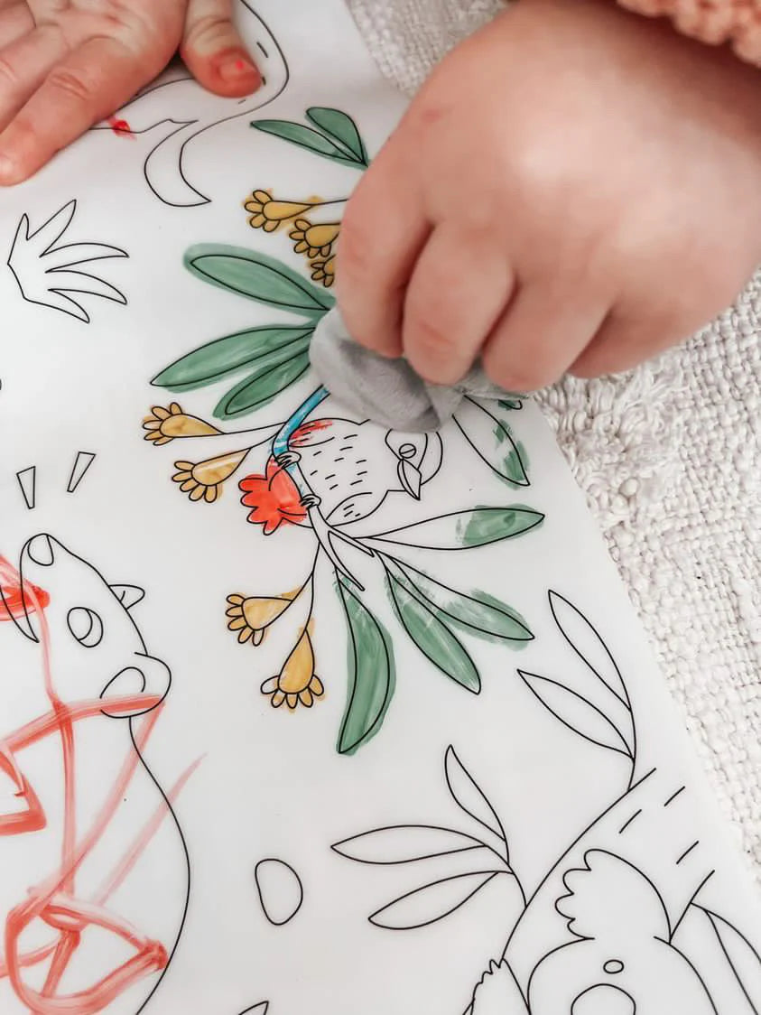 Reusable Scribble Mat Set with Baby Australian Animals - Washable Kids Drawing Mat for Toddlers & Preschoolers - Perfect for Travel, Home & Classroom Playtime