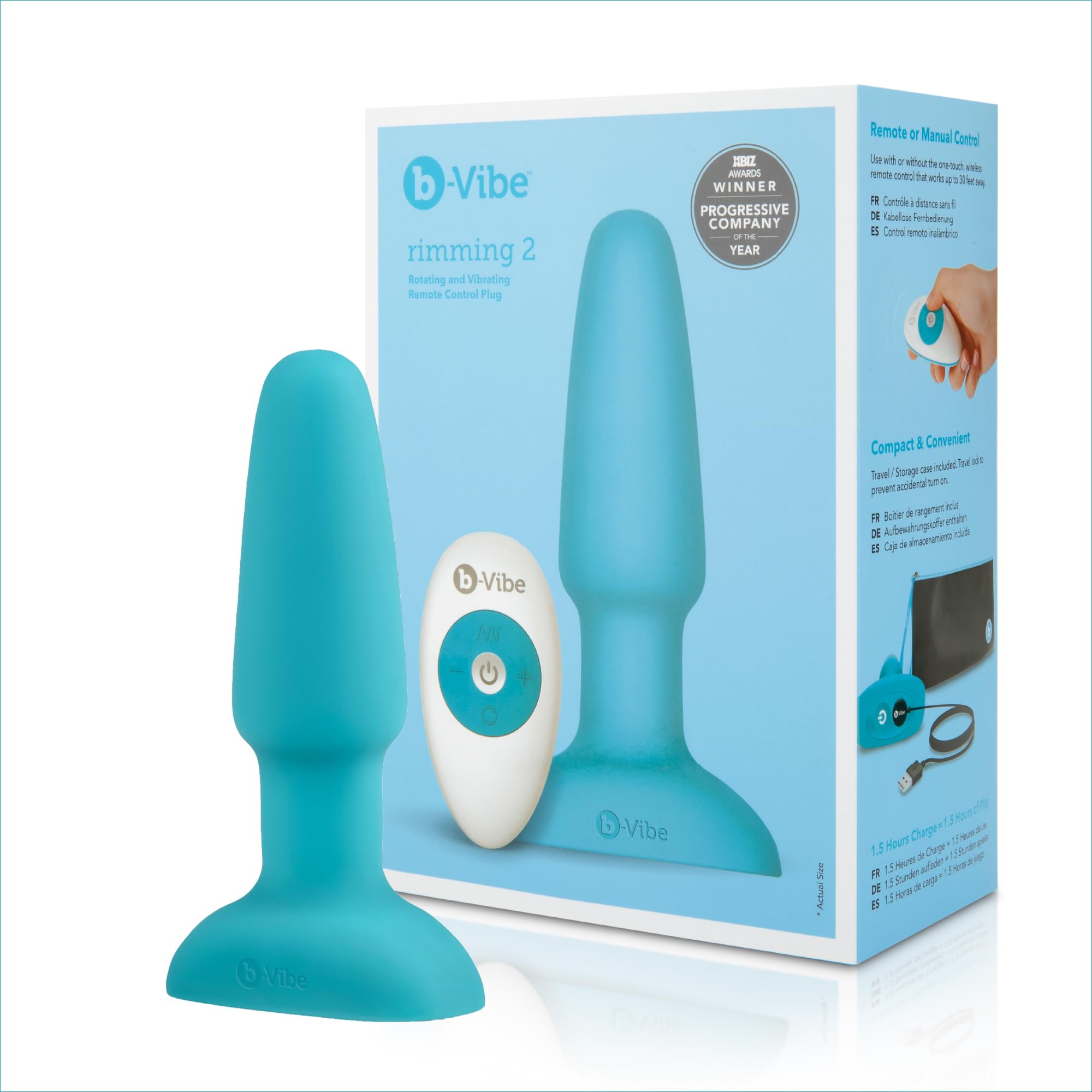 B-Vibe Remote Control Rotating Rimming Plug - 15 cm Blue - Perfect for Couples Play & Solo Pleasure
