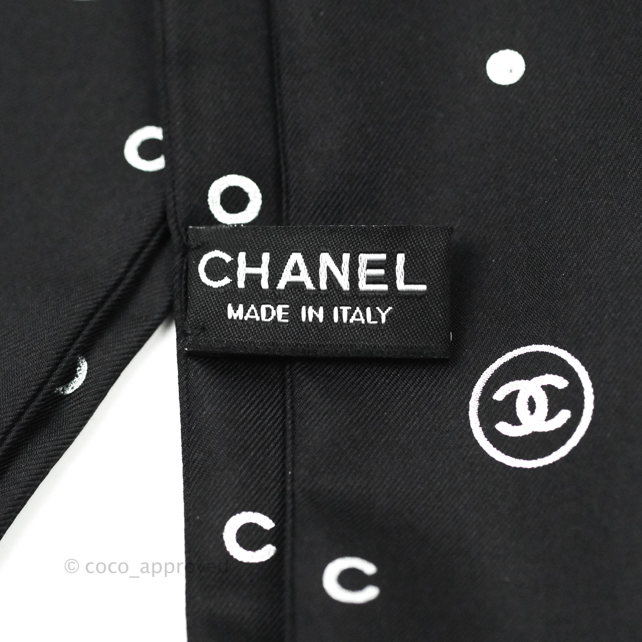 Chanel CC Silk Twilly Scarf - Black & White Luxury Fashion Accessory for Women | Perfect for Handbags, Hair & Gift Giving
