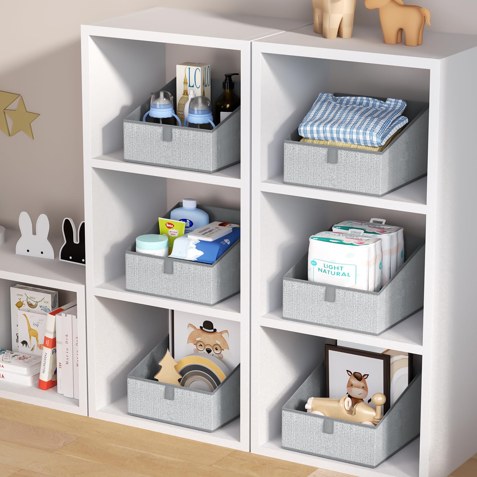 DIMJ 6-Pack Foldable Fabric Storage Bins - Trapezoid Closet Organizer Baskets for Shelves | Space-Saving Clothes, Toys, Books & Towel Organizer | Perfect for Bedroom, Nursery & Laundry Room Storage (Gray)