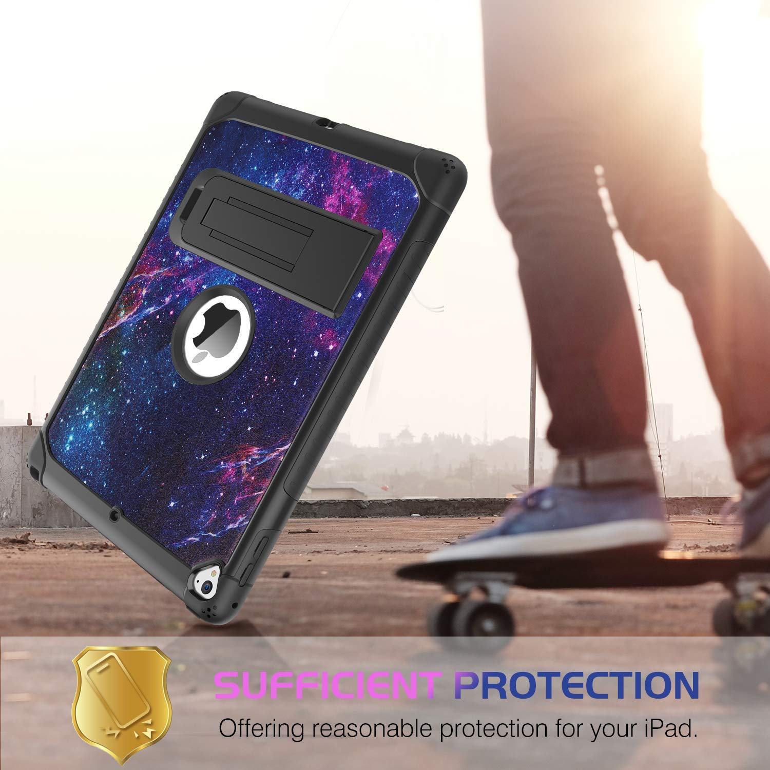 YINLAI Shockproof Protective Case for iPad 6th/5th Gen, iPad 9.7 Inch (2017/2018), iPad Pro 9.7 & iPad Air 2 - Space Purple | Women Girls Kids Friendly | Kickstand Feature | Models A1893/A1954/A1822/A1823 | Perfect for School, Travel & Home Use