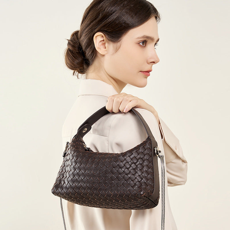 Genuine Leather Woven Dumpling Bag - Stylish Tote, Shoulder & Crossbody Purse for Women | Perfect for Work, Travel & Everyday Use