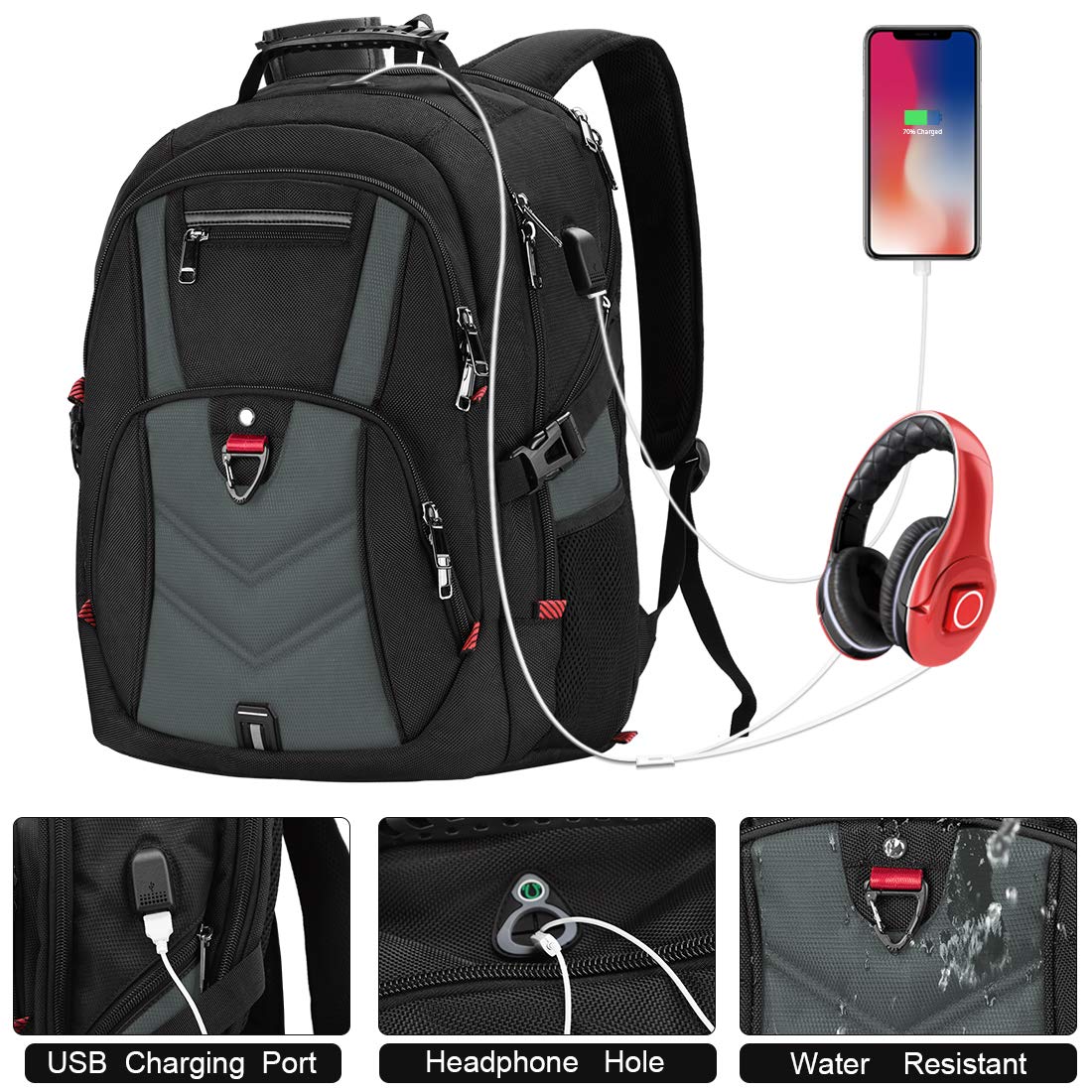 NEWHEY 17 Inch Laptop Backpack for Men & Women - Waterproof Anti-Theft Business Travel Backpack with USB Charging Port - TSA Approved College Bookbag for 17.3