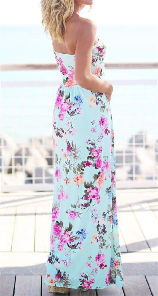 PRIMODA Women's Strapless Tube Top Maxi Dress - Floral Boho Beach Dress with Pockets | Summer Vacation, Pool Party, Wedding Guest Outfit