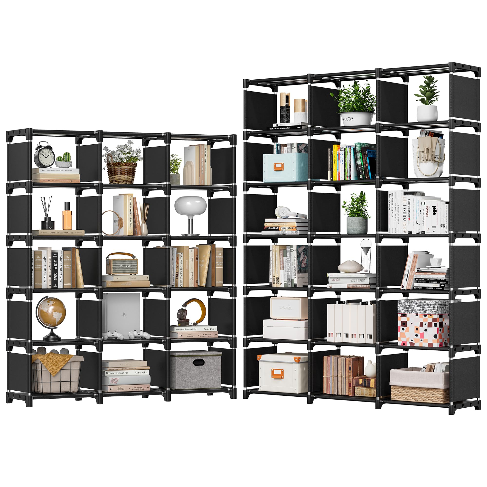 REIBII 5-Tier Bookshelf - Tall Bookcase with Storage Cubes, Black Book Shelf Organizer for Bedroom, Living Room, Office & Closet - Perfect for Storing Books, Decor, Toys & DIY Supplies