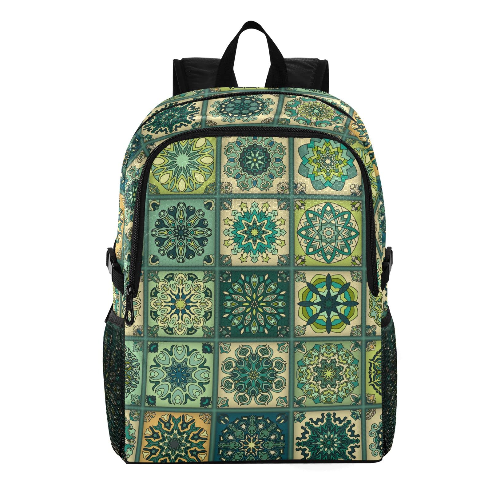 Vintage Mandala Talavera Tiles Hiking Backpack - 20L Lightweight Waterproof Daypack with Pockets for Outdoor Camping, Travel & Daily Use | Compact Packable Design for Hiking, School & Commuting