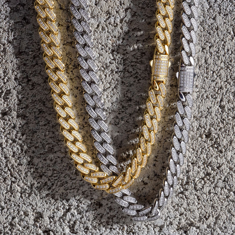 12mm 18K Gold Plated Miami Cuban Link Chain Necklace for Men - CNC Precision Set with AAA Cubic Zirconia Stones, Secure Double Tab Box Clasp - Perfect for Gifts, Weddings, Date Nights & Special Occasions