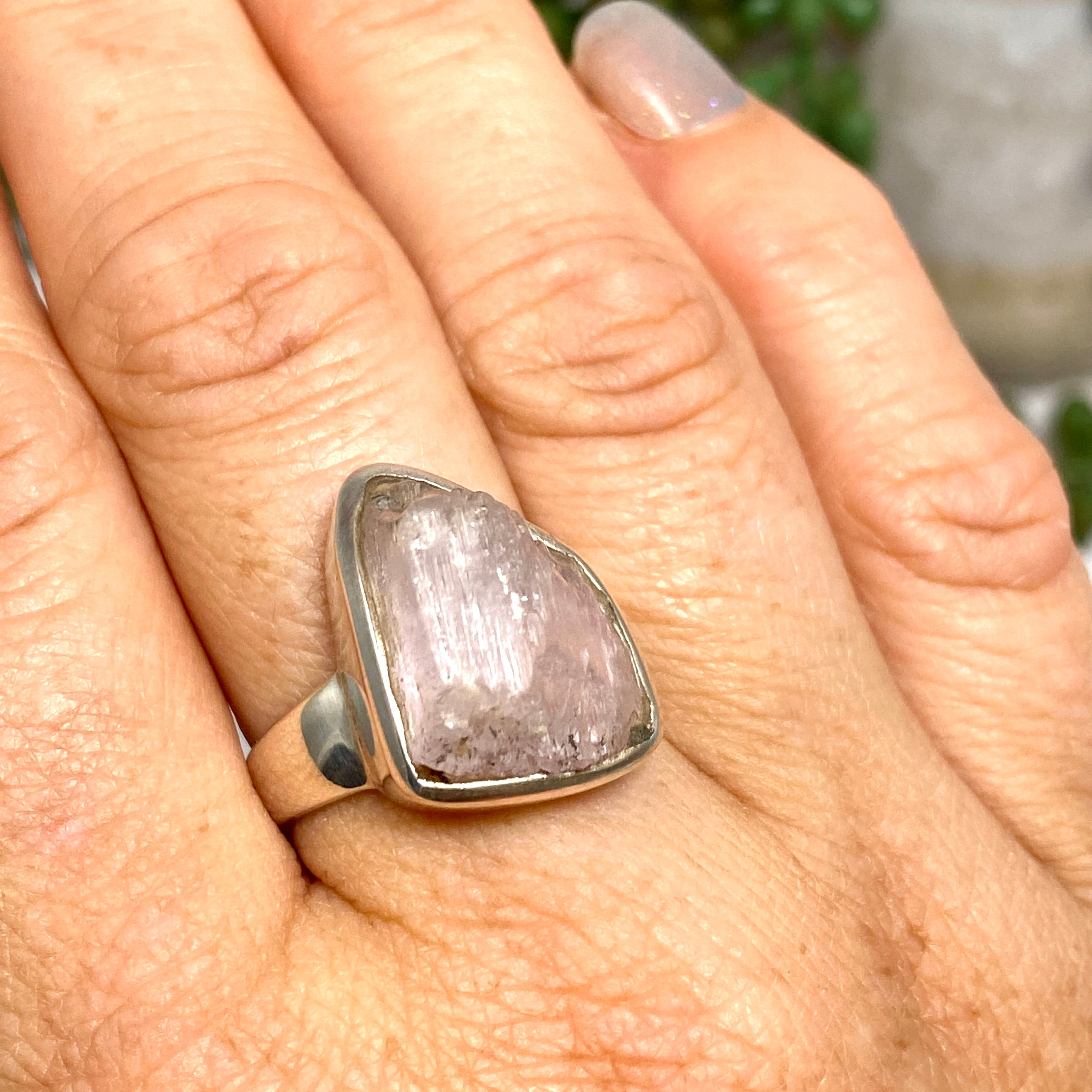 Natural Kunzite Raw Crystal Ring - Size 9 - Handmade Spiritual Jewelry - PRGJ195a - Perfect for Meditation, Energy Healing & Boho Fashion