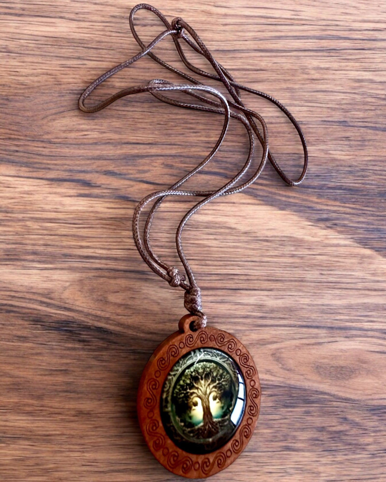 Handmade Wood and Glass Ancestral Tree of Life Amulet Necklace - Personalized Engraving for Unique Gifts | Spiritual Jewelry for Meditation, Blessings & Special Occasions