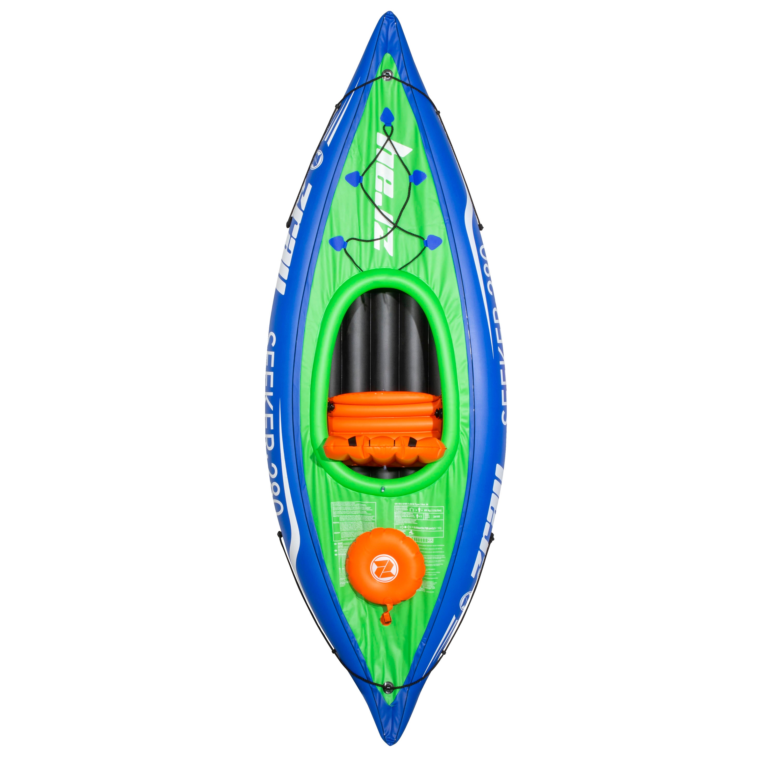 Inflatable One Person Kayak Canoe Set with Pump & Aluminum Paddle - Portable Blue Green Kayak for Adults - Perfect for Lakes, Rivers & Recreational Water Sports (Model DL154)