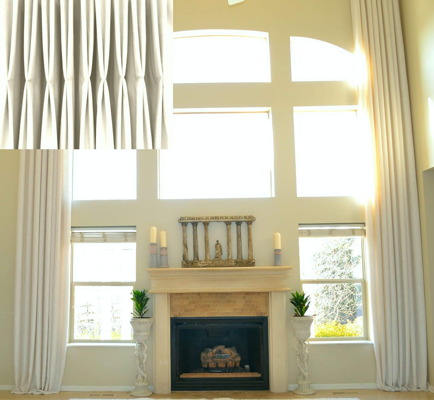 Extra Long Ivory Linen Curtains 9ft-20ft | Double Pinch Pleat Top | Custom Made for 2 Story Living Rooms & Great Rooms | Elegant Window Treatment for High Ceilings & Tall Windows (18 ft Length)