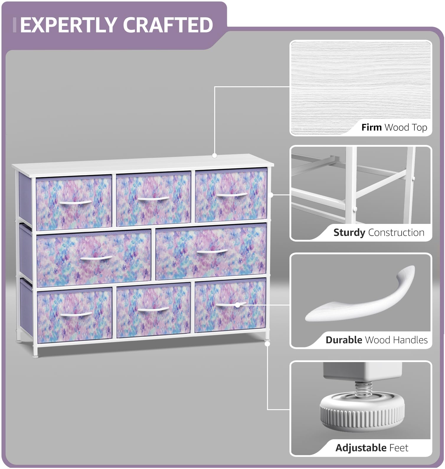Sorbus 8-Drawer Kids Dresser with Steel Frame & Wood Top - Fabric Bin Storage Organizer for Clothes, Toys & Nursery Essentials - Perfect for Bedroom, Hallway, Kids Room & Closet Organization