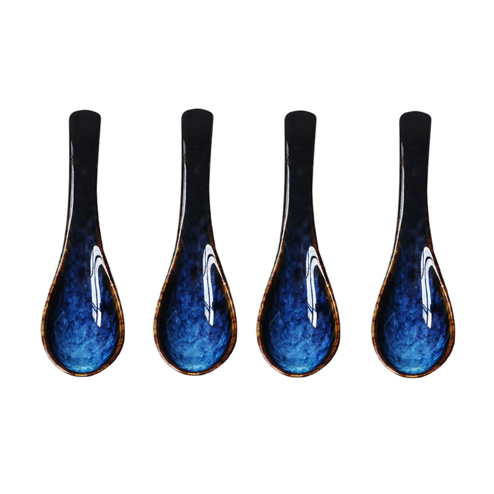 ZYLE Ceramic Spoon Set of 4 - Japanese Style Soup Spoon for Ramen, Wonton, Dumplings & Noodles - Durable Blue Serving Spoon - Perfect for Asian Cuisine, Restaurants & Home Dining