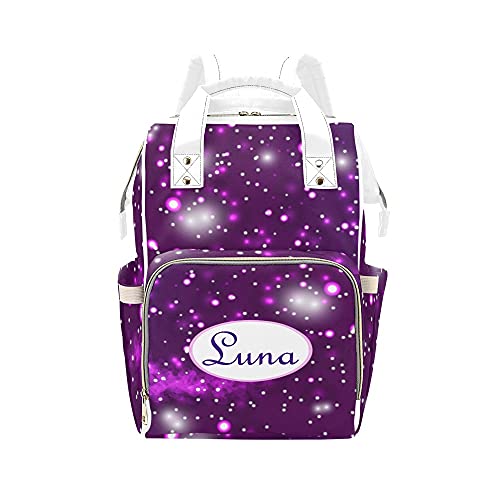 Custom Personalized Purple Galaxy Bling Star Diaper Backpack with Name - Stylish Nursing Baby Bag for Moms, Nappy Travel Daypack, Perfect Gift for New Mothers - Ideal for Hospital Visits, Daycare Trips & Family Outings