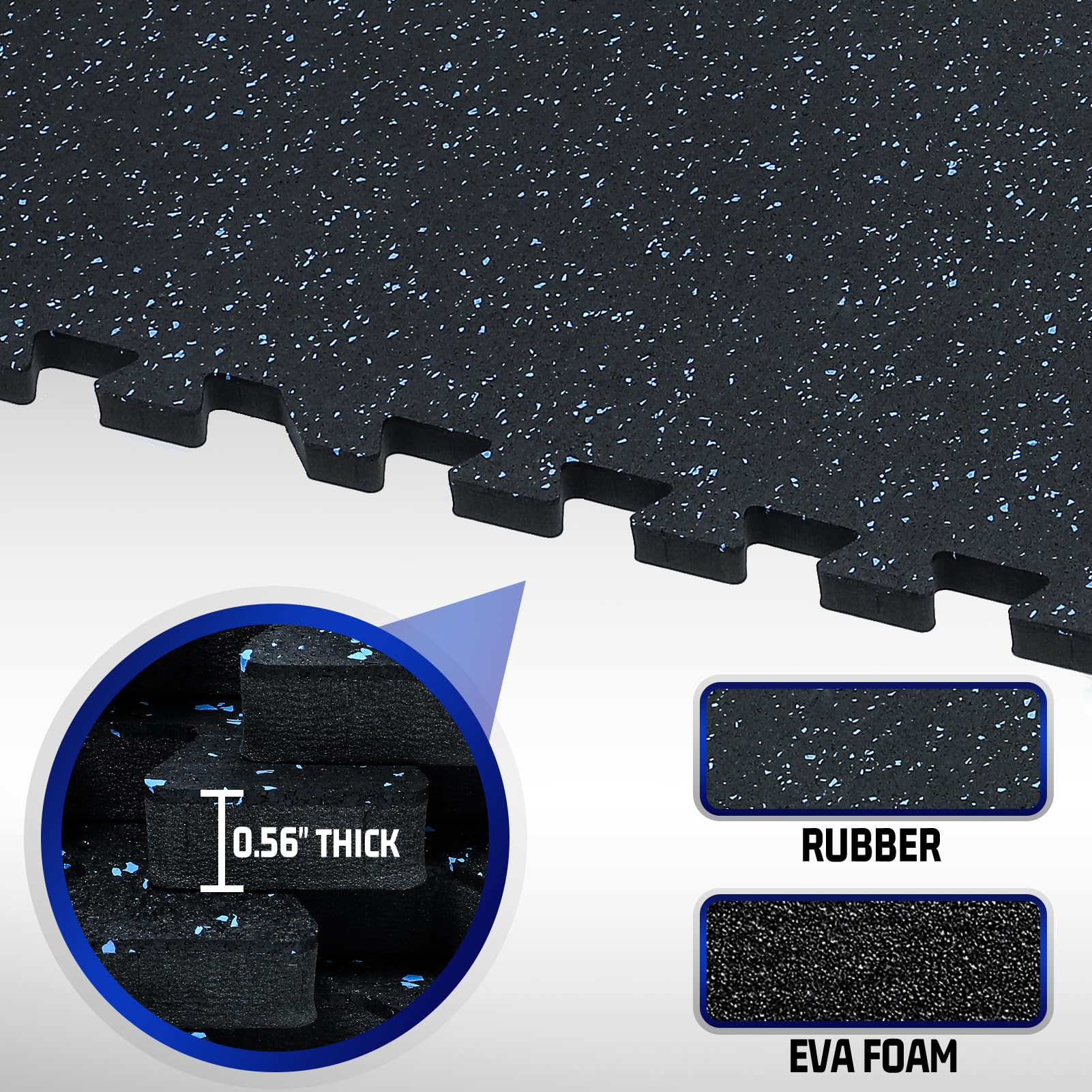 **SUPERJARE 24-Piece Interlocking EVA Foam Gym Mats – 0.56'' Thick, 96 Sq Ft, High-Density Rubber Top – Non-Slip Workout Flooring for Home Gym, Yoga, Weightlifting & Cardio – Black/Blue**