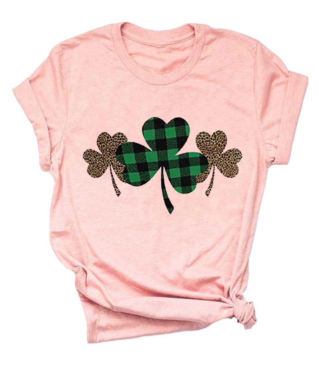 Ykomow St. Patrick's Day Shirts for Women - Short Sleeve Leopard Print Clover Graphic Tee | Fun Irish-Themed Casual Top for Parties & Festivals