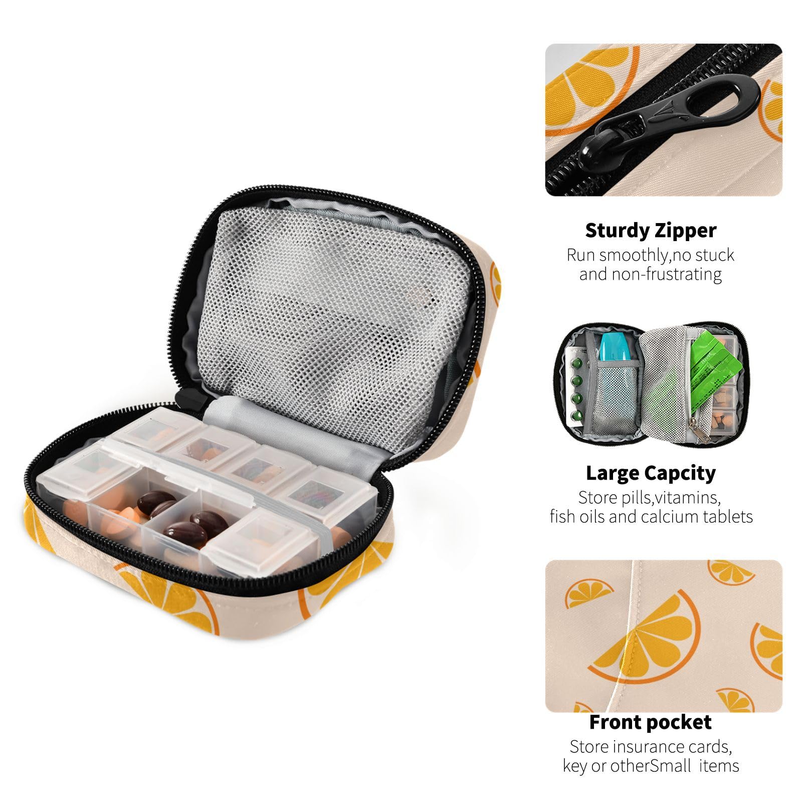 Portable Lemon-Shaped Pill Organizer - Daily Vitamin & Medicine Storage Case with Twill Fabric - Perfect for Travel, Home, and Office Use