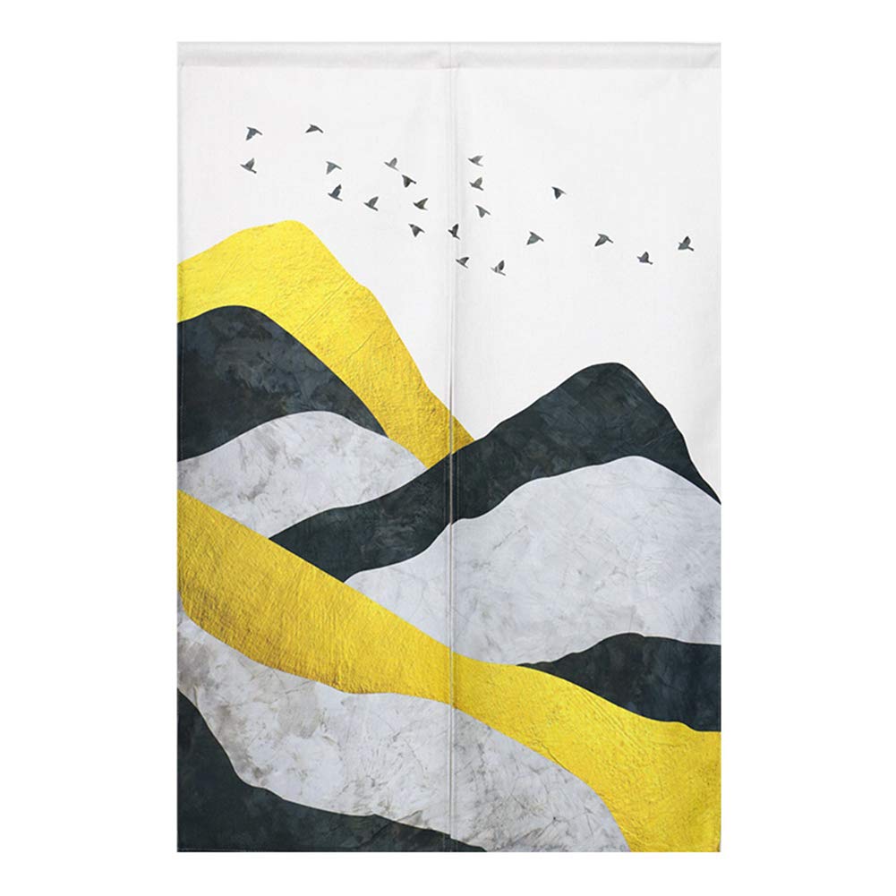 Handmade Japanese Noren Door Curtain - Traditional Cotton Linen Tapestry with Geometric Mountain Design (33