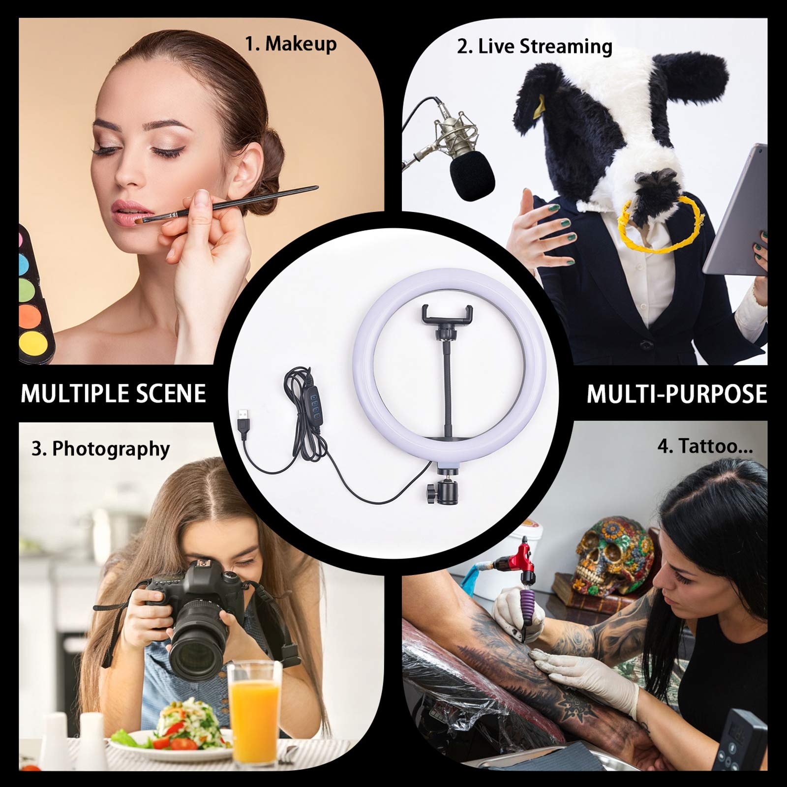 10-Inch Ring Light with Extendable Tripod & Phone Holder - Perfect for Live Streaming, YouTube Videos, Selfies, and Photography - Includes Remote for Easy Control (Ideal for Content Creators, Vloggers, and Social Media Influencers)