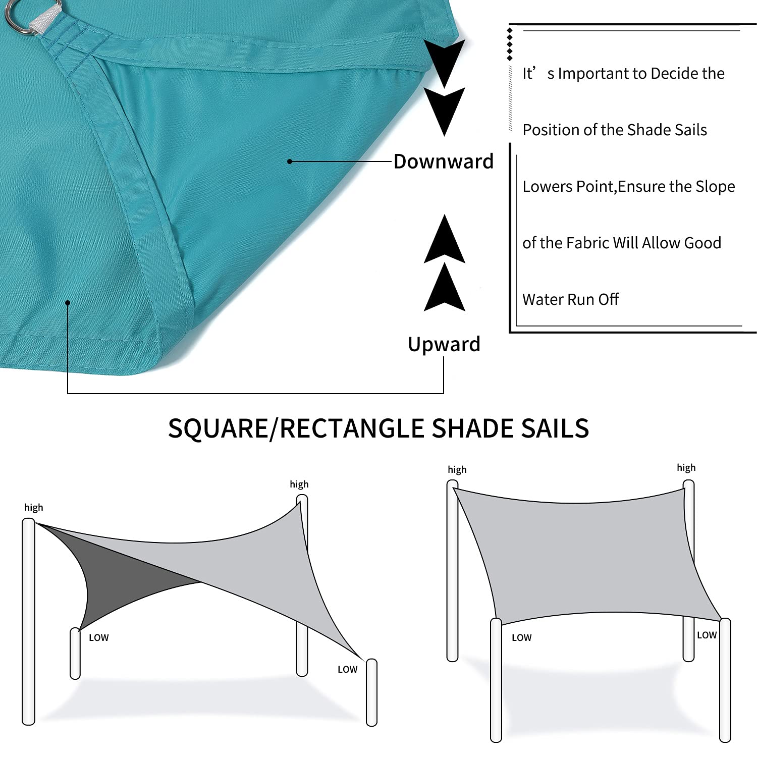 13'x13' Rectangle Shade Sail - UV Block & Waterproof Sun Canopy for Backyard, Patio, Garden, Pool - Lake Blue Color - Perfect for Outdoor Relaxation and Sun Protection