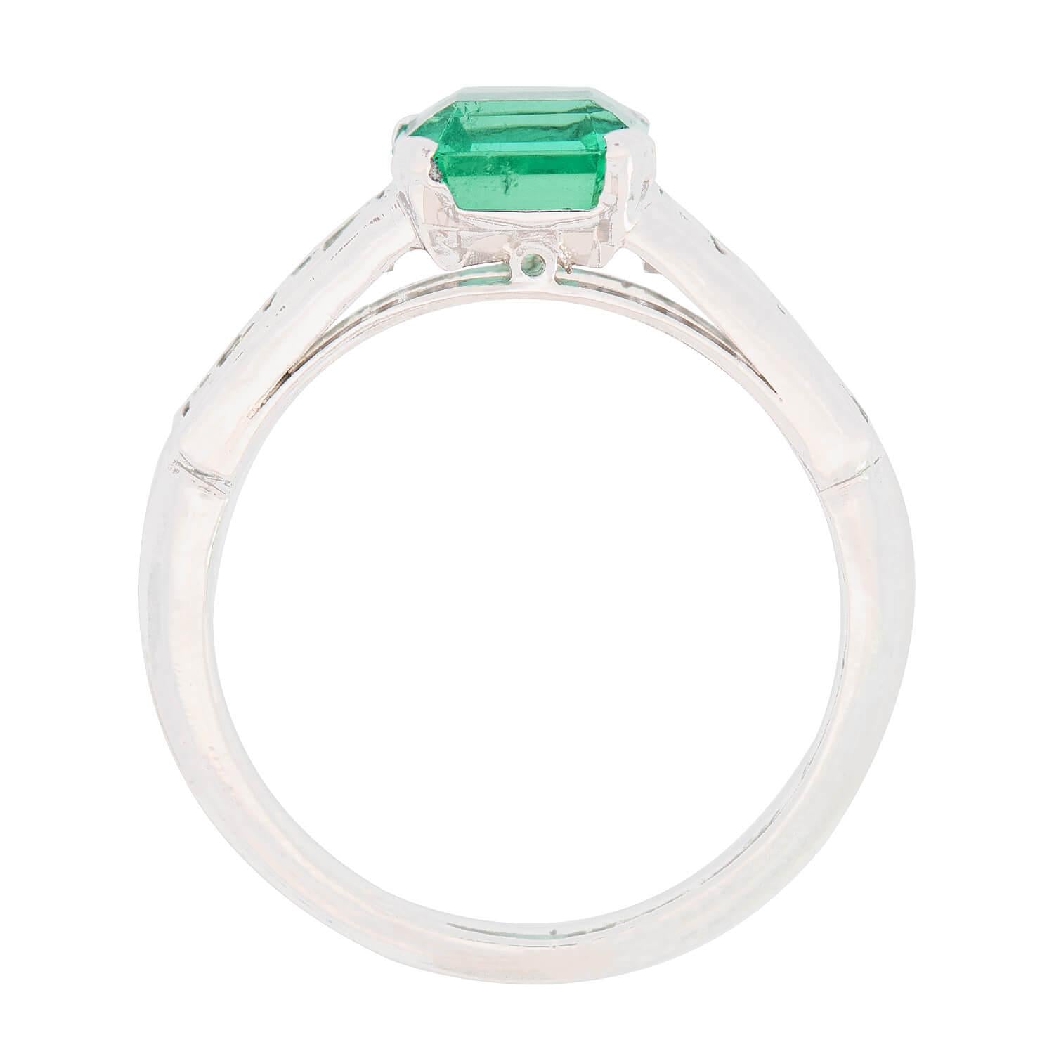 Art Deco Platinum Colombian Emerald and Diamond Ring - Vintage Inspired Jewelry for Weddings & Special Occasions