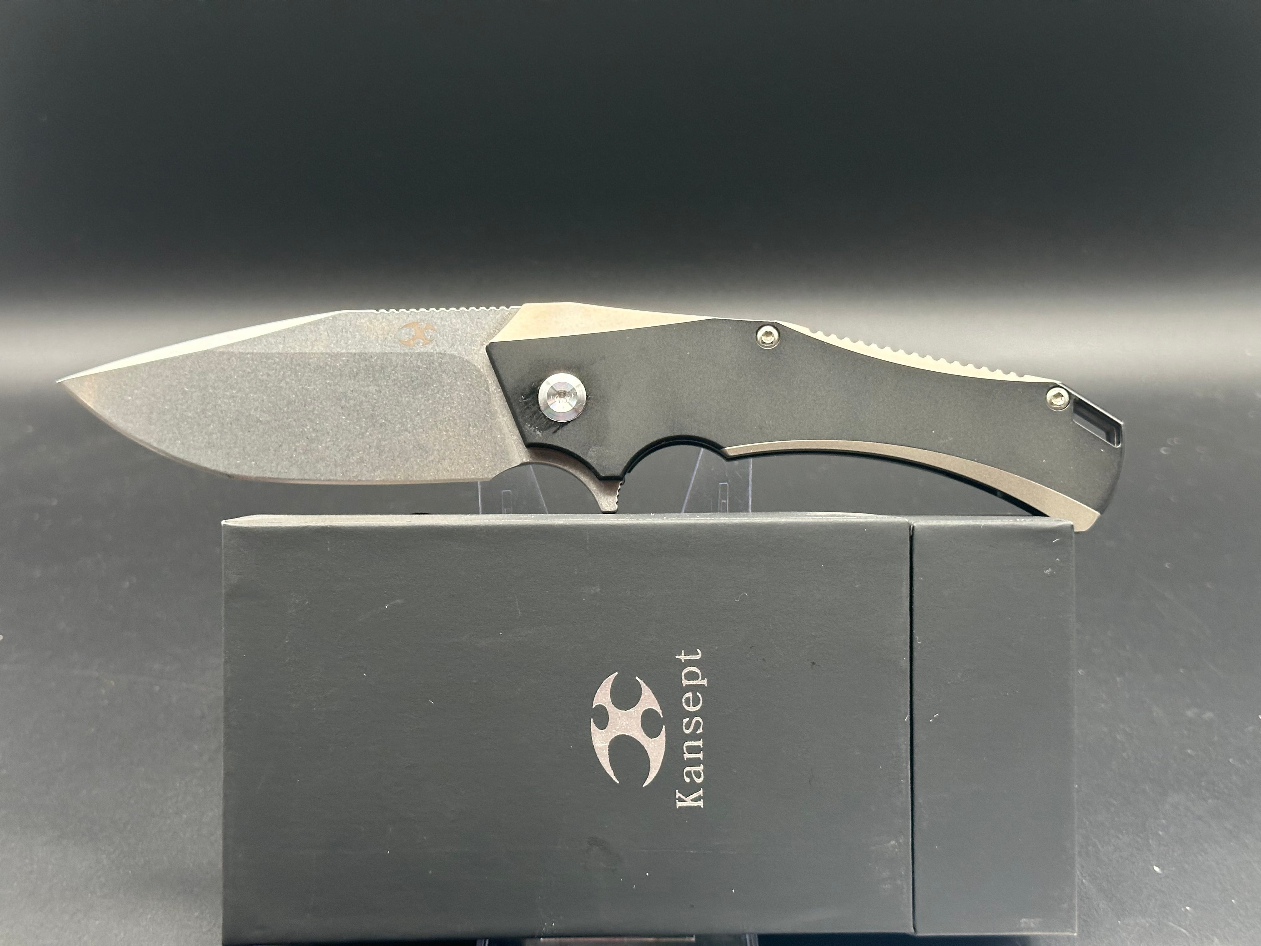 KANSEPT HELLX Folding Knife - Black Coated S35VN Blade, Titanium Handle, Plain Edge (Model K1008A1) | EDC Pocket Knife for Camping, Hiking & Outdoor Survival