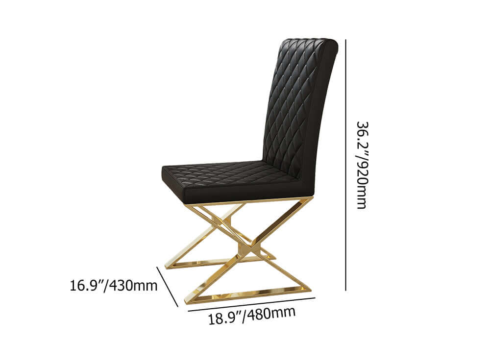 Modern Black Upholstered Leather Dining Chairs with Gold Metal Legs - Set of 2 for Kitchen, Dining Room, Restaurant & Office Decor