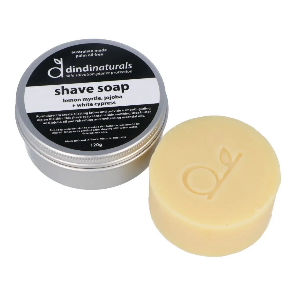 Dindi Naturals Organic Shaving Soap Bar - 120g Natural Vegan Shave Soap for Men & Women in Metal Tin - Perfect for Sensitive Skin & Eco-Friendly Wet Shaving at Home or Travel