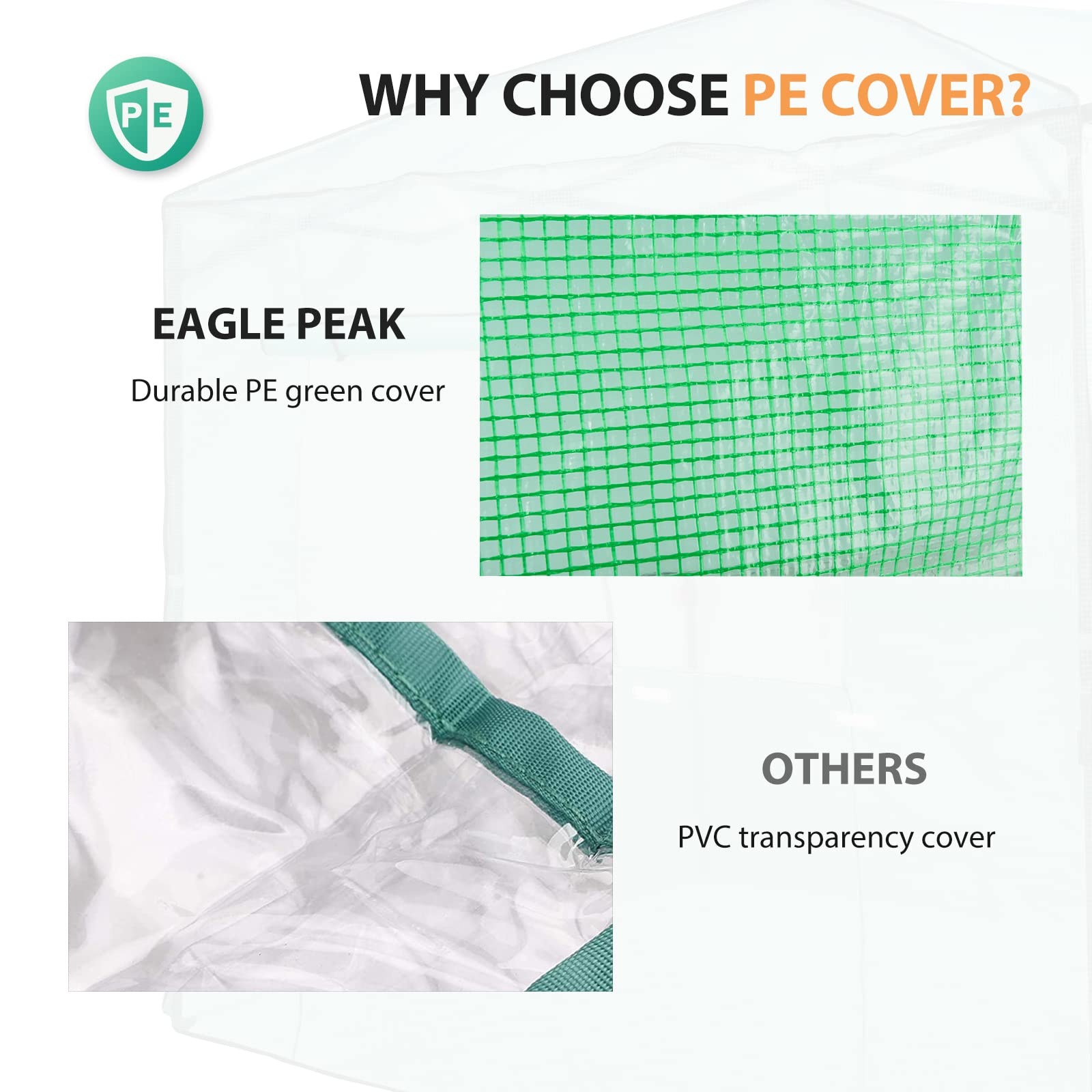 EAGLE PEAK 8x6 Portable Walk-in Pop up Greenhouse Replacement Cover - Front & Rear Roll-Up Zipper Doors with 2 Large Side Windows (Frame Not Included) - Green | Perfect for Gardening, Plant Protection & Outdoor Growing