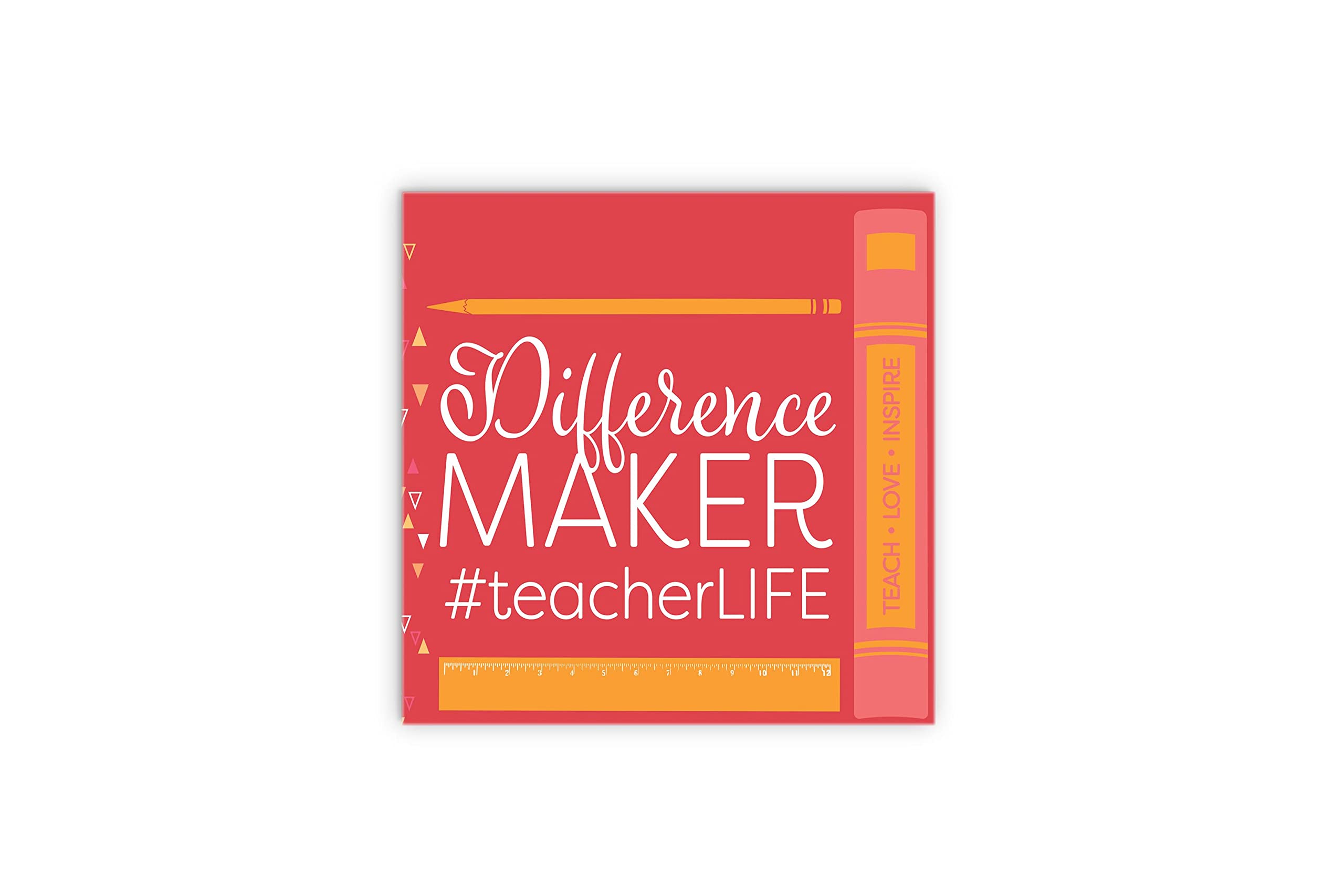 Elanze Designs Difference Maker Teacher Red Pencil Ruler 12x12 Wood Wall Sign Plaque - Perfect for Classroom Decor, Teacher Appreciation Gifts & School Office Wall Art