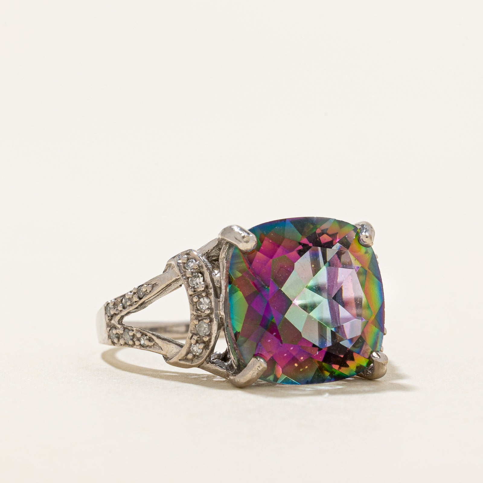 Stunning 9.00ct Cushion Cut Mystic Topaz & 0.10ctw Diamond Cocktail Ring - Size 7.25 | Elegant Evening Wear, Anniversary Gift, Special Occasion Jewelry