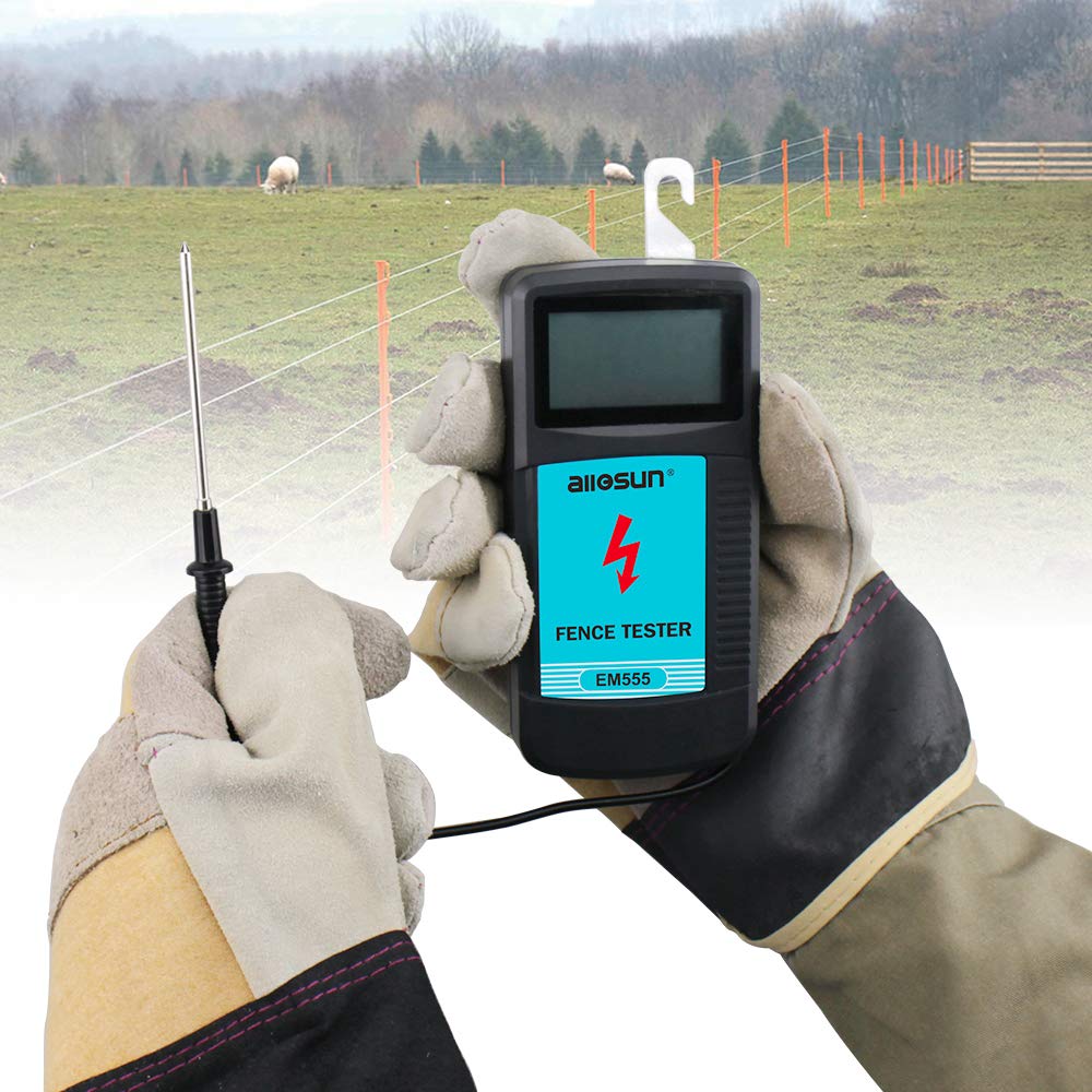 ALLOSUN Digital Electric Fence Voltage Tester - High Precision 9.9kV Fault Finder with LED Display (Blue, Model EM555) - Perfect for Farm Fencing, Livestock Protection & Perimeter Security