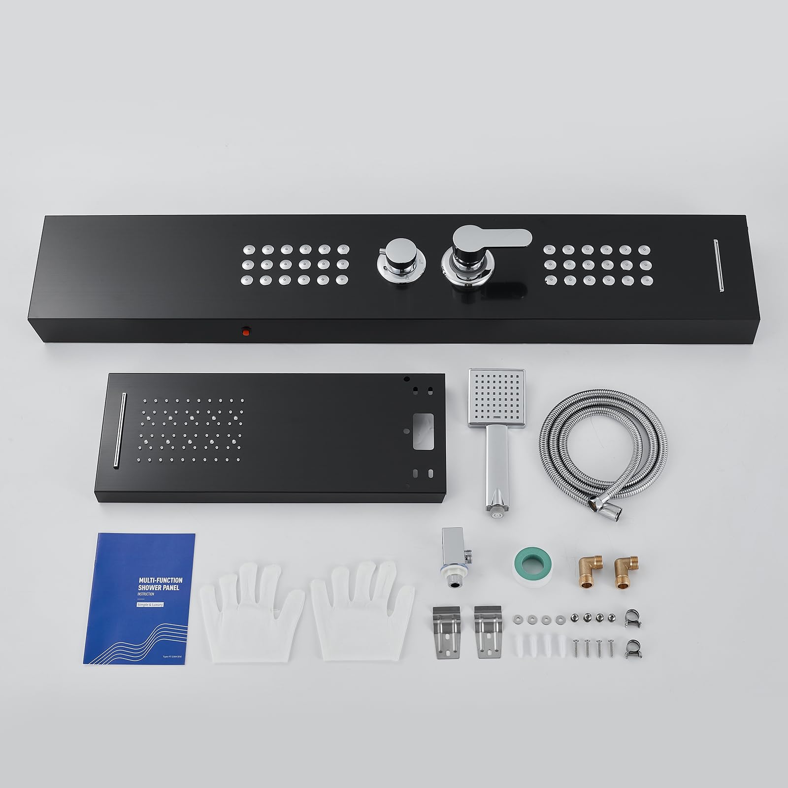 ROVATE 5-in-1 Stainless Steel LED Shower Panel Tower System - Rainfall Waterfall Shower Head with Massage Jets & Handheld Sprayer, High Pressure Shower Tower with Tub Spout (Black) - Perfect for Modern Bathroom Renovation & Spa-Like Shower Experience