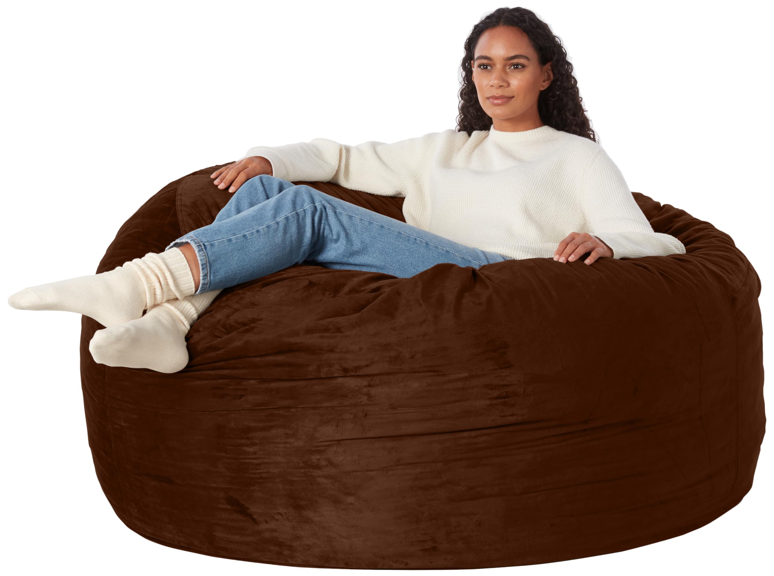 Amazon Basics 5 ft Brown Memory Foam Bean Bag Chair with Soft Microfiber Cover - Comfortable Lounge Chair for Living Room, Bedroom, Game Room & Dorm (Solid Color)