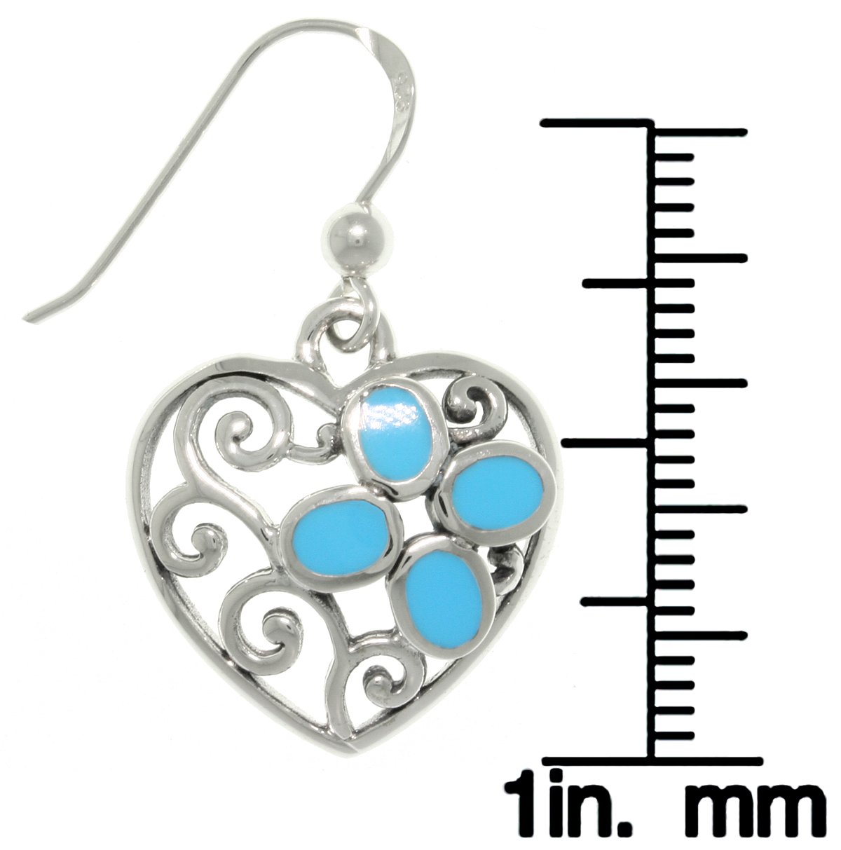 Filigree Heart Created Turquoise Sterling Silver Dangle Earrings for Women | Handmade Bohemian Jewelry | Perfect for Weddings, Date Nights & Special Occasions
