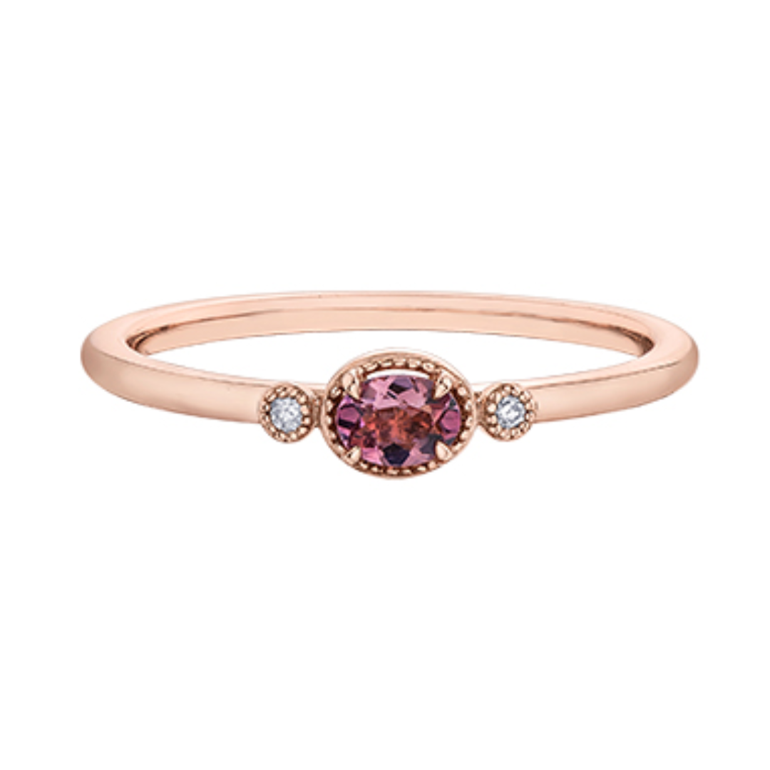 10K Rose Gold Chi Chi Pink Tourmaline & Diamond Ring for Women - Elegant Birthstone Jewelry Gift for Anniversary, Engagement & Special Occasions