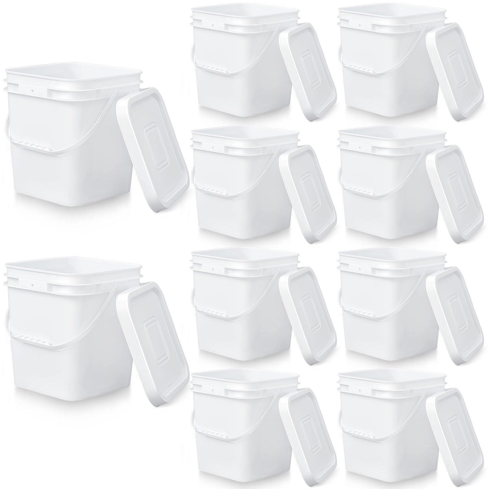 Mumufy 10-Pack 3.5 Gallon Square Food Grade Plastic Buckets with Lids & Handles - BPA-Free Storage Containers for Dry Food, Charcoal, Camping, Fishing & Home Organization (White) - Perfect for Pantry Storage, Emergency Prep, and Outdoor Adventures
