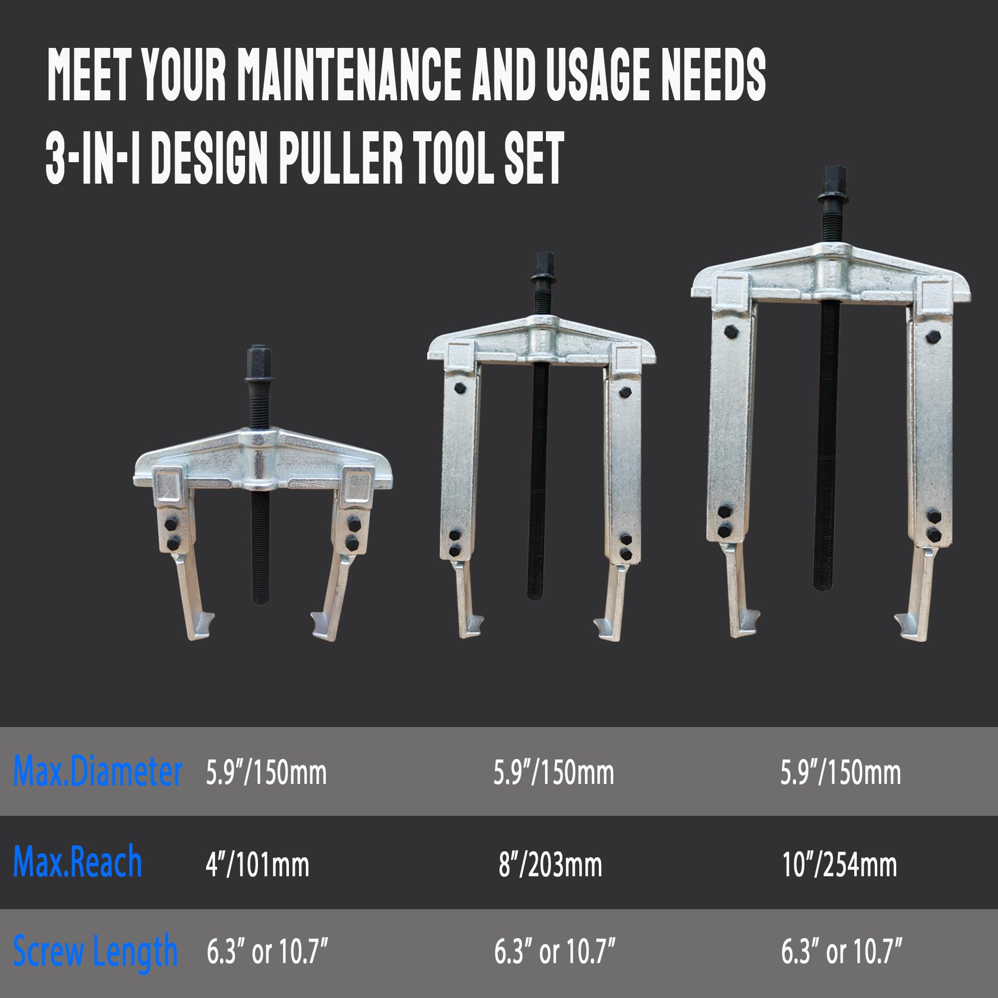 3 in 1 Heavy Duty Bearing/Pulley Puller Kit - Cr-V Steel Gear Puller Tool for Bearing, Gear, Pulley & Flywheel Removal - Professional Automotive Repair Tool for Mechanics & DIY Enthusiasts