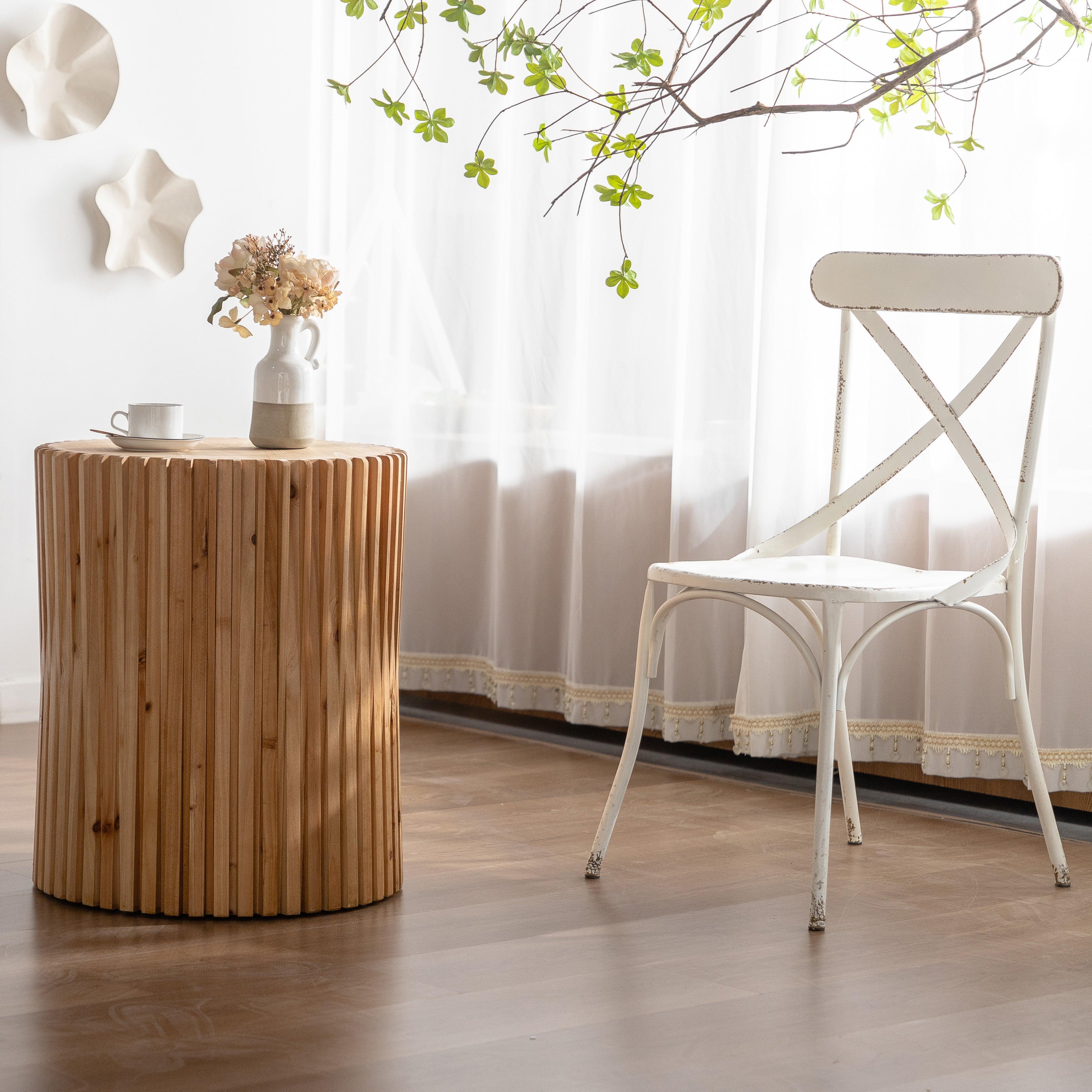 Vintage Cylindrical MDF Coffee Table with Vertical Textured Relief - Mid-Century Modern Side Table for Living Room, Office & Dining Area - Perfect for Home Decor, Lounge Furniture and Small Space Interior Design