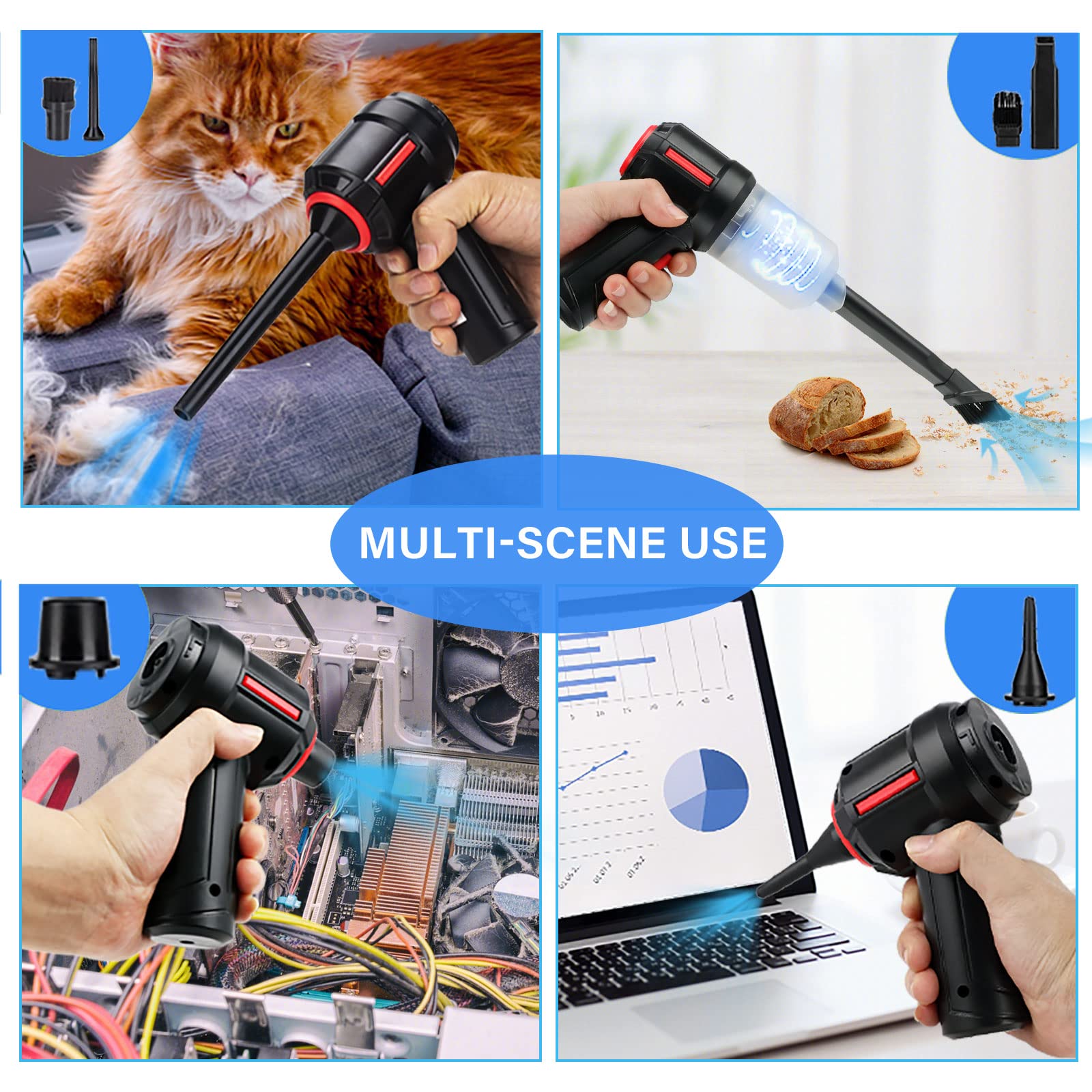 Meudeen Electric Air Duster - 3-in-1 Cordless Keyboard Cleaner & Mini Vacuum for PC, Laptop, Computer Cleaning | Powerful Compressed Air Blower for Dust Removal | Perfect for Office, Home & Gaming Setup Maintenance