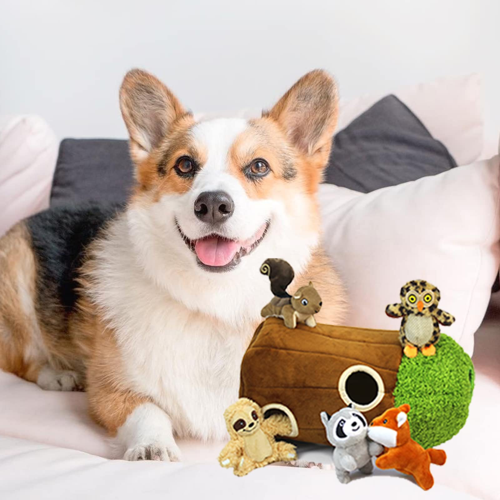 Interactive Hide and Seek Dog Puzzle Toys - Squeaky Plush Puppy Chew Toys for Small & Large Dogs (Sheep/Panda/Forest Animals) - Fun Training & Boredom Relief for Indoor/Outdoor Playtime