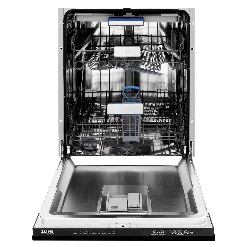 ZLINE 24 Inch Tallac Series 3rd Rack Dishwasher - Black Matte Panel & Traditional Handle, 51dBa Ultra Quiet (DWV BLM 24) | Perfect for Modern Kitchens, Small Spaces & Energy-Efficient Homes