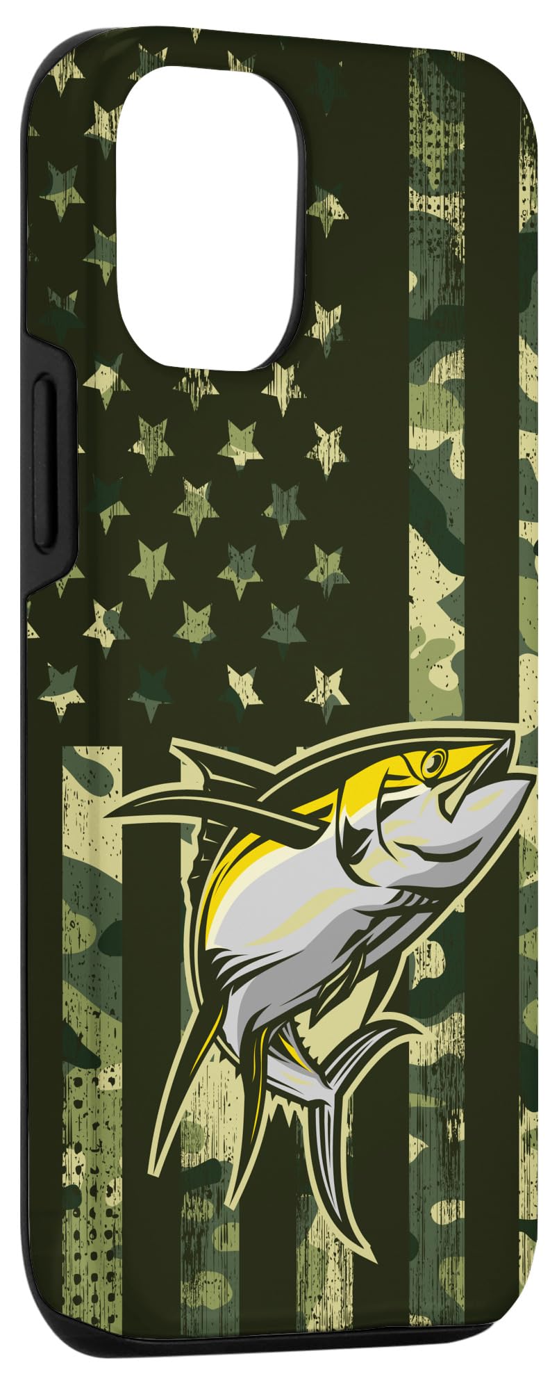iPhone 15 Pro Max Camo American Flag Waterproof Fishing Case - Durable Protective Cover for Yellowfin Tuna Fishing & Outdoor Adventures (Compatible with iPhone 15 Series)