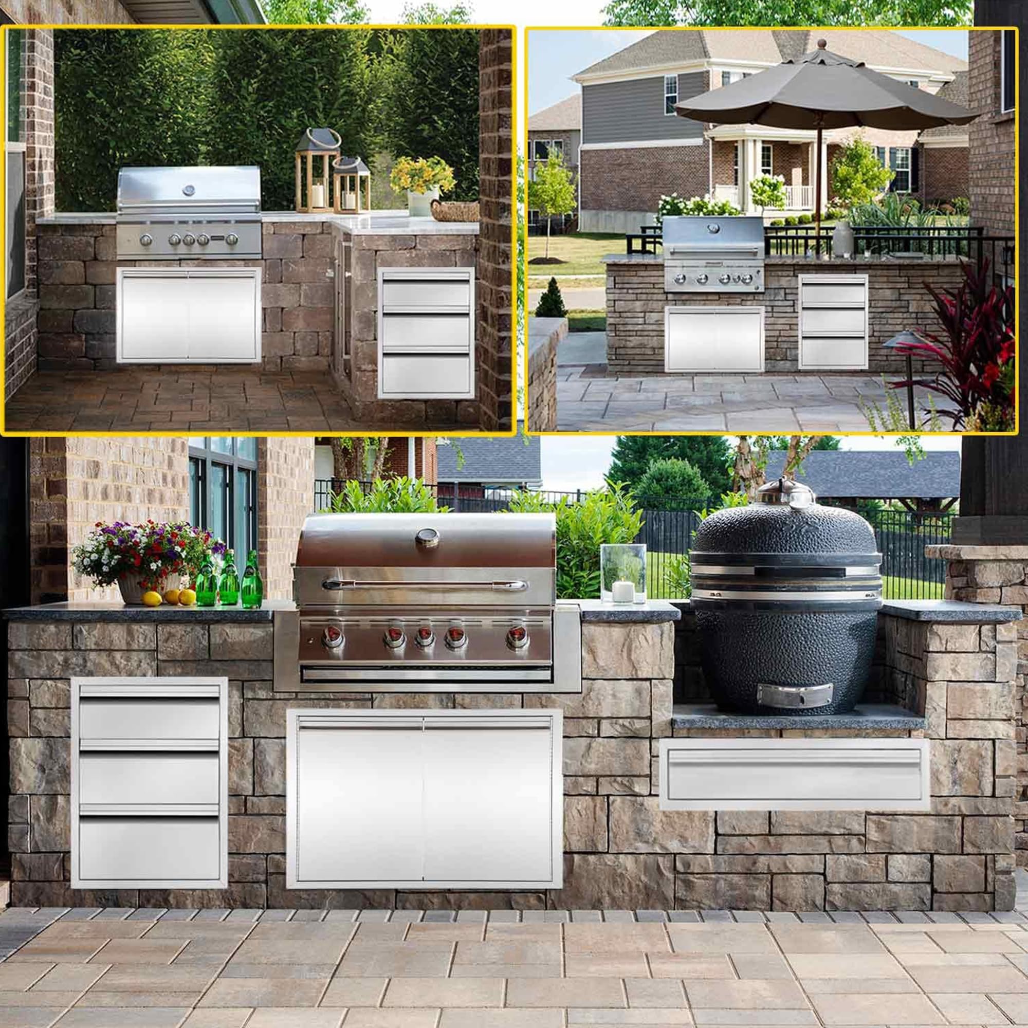 **Stainless Steel Outdoor Kitchen Drawers - Flush Mount BBQ Island Built-In Drawer, Weatherproof for Outdoor Kitchen & Grill Station (16