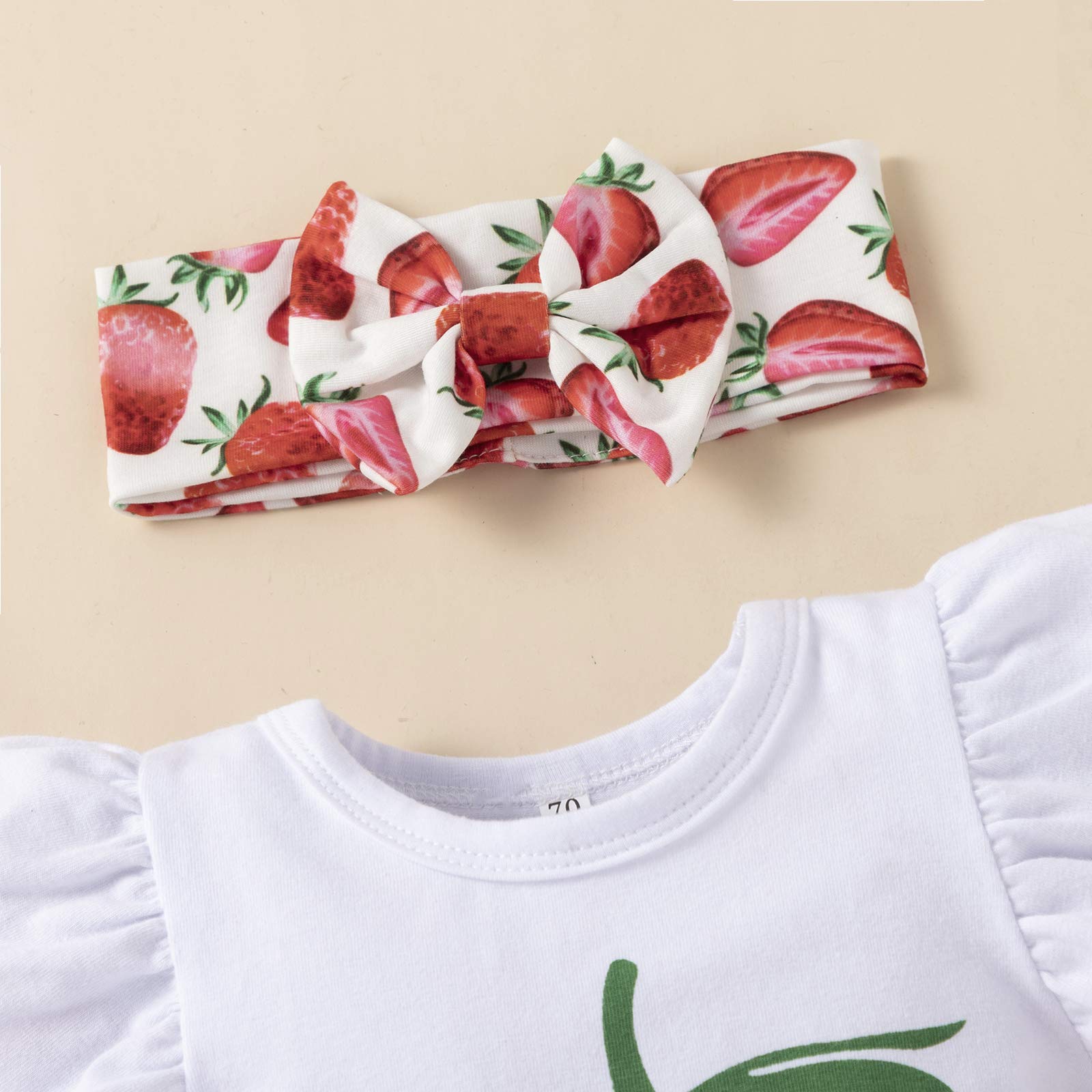 Adorable Baby Girls Summer Outfits - Ruffle Sleeve Fruit Floral Romper with Matching Shorts & Headband Set | Cute Playtime & Photo Shoot Outfits for Toddlers