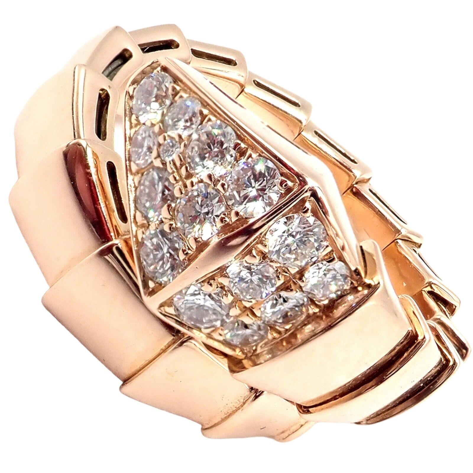 Authentic Bulgari Bvlgari Serpenti Viper 18k Rose Gold Diamond Ring for Women - Luxury Jewelry Gift for Anniversary, Valentine's Day & Special Occasions