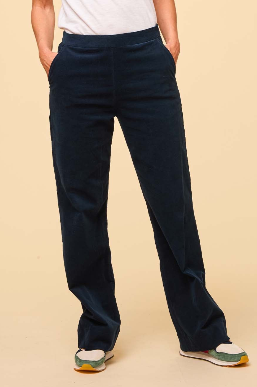 Juliette Stretch Corduroy Pants for Women - Comfortable High Waist Wide Leg Trousers in Ink Blue | Perfect for Office, Casual Wear & Fall Fashion