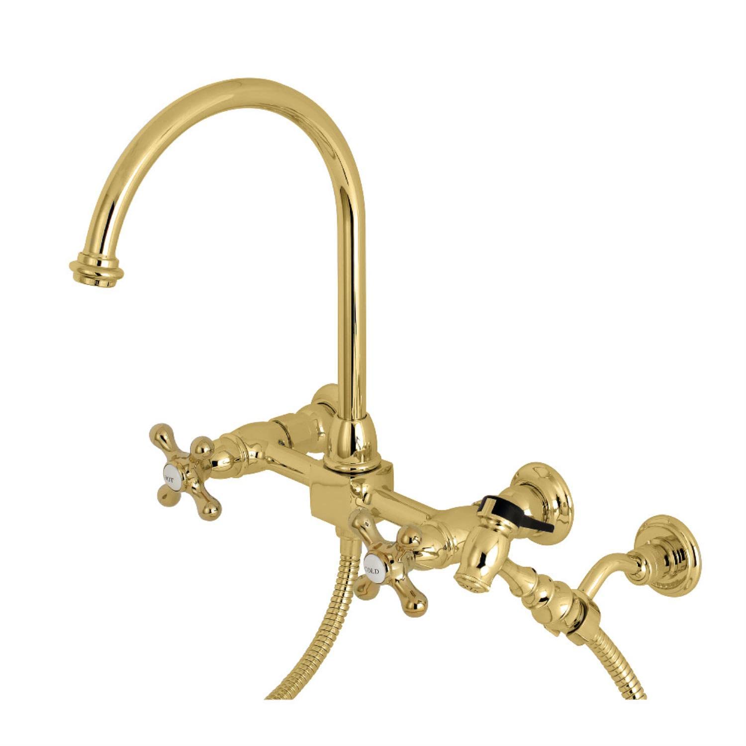 Kingston Brass KS1292AXBS Wall Mount Bridge Kitchen Faucet with Sprayer - 8.5