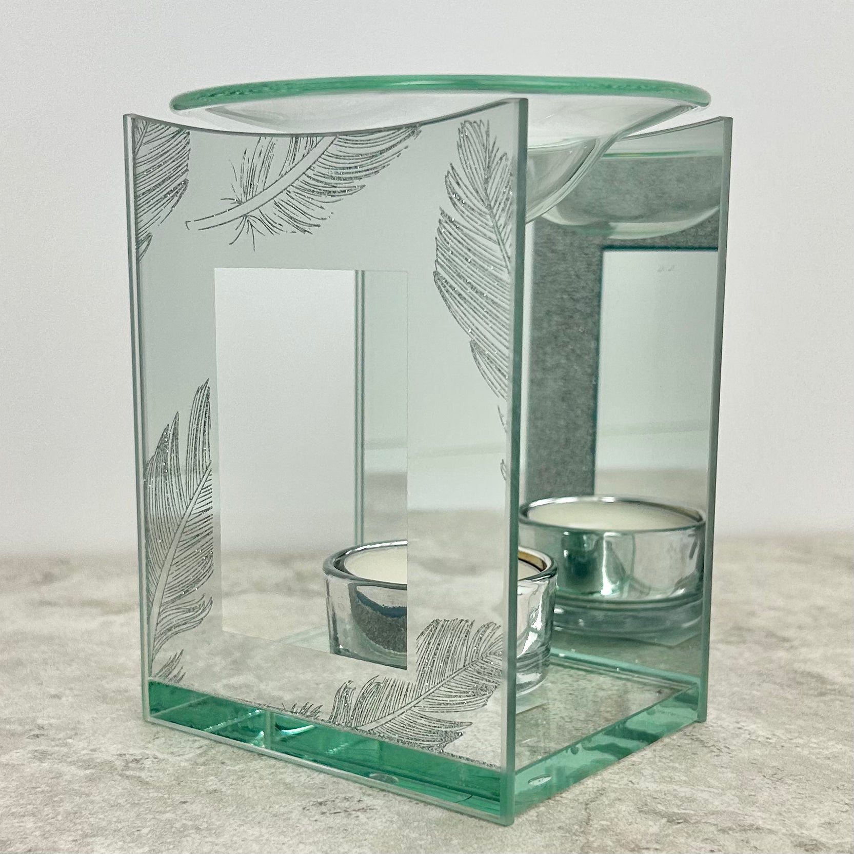 Silver Glitter Feather Memorial Oil Burner - Elegant Aromatherapy Diffuser for Home, Meditation & Spiritual Ceremonies